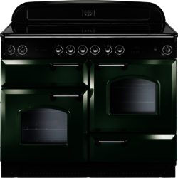 Rangemaster Classic 110 Electric Ceramic 77760 Range Cooker in Racing Green with Chrome Trim and Ceramic Hob